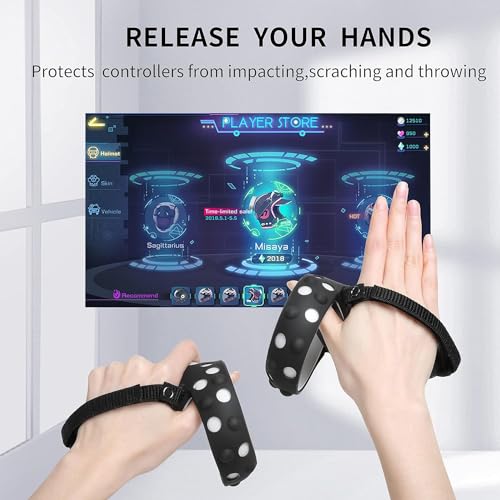 CAREflection Touch Controller Grip Cover for Oculus Quest 2/Oculus Meta Quest 2 VR Game Anti-Slip Anti-Throw Scratch proof Handle Protective Silicone Joystick Cover + Adjustable Knuckle Strap (Black) - Image 2