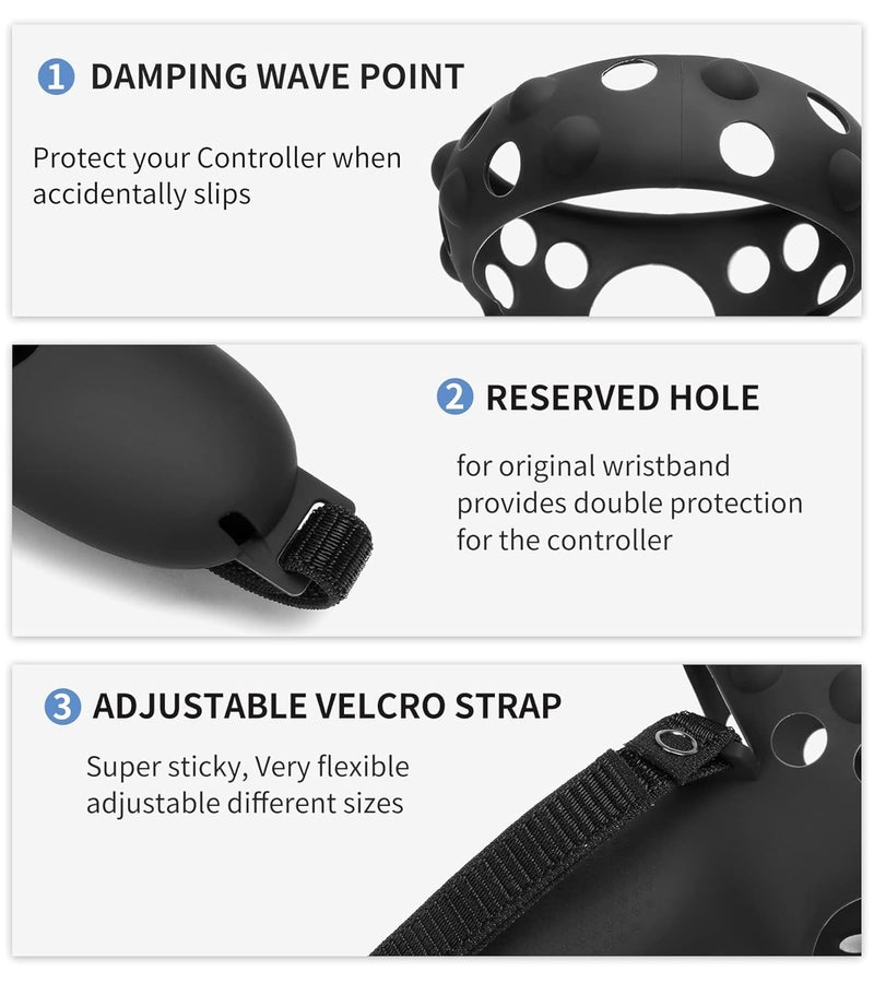 CAREflection Touch Controller Grip Cover for Oculus Quest 2/Oculus Meta Quest 2 VR Game Anti-Slip Anti-Throw Scratch proof Handle Protective Silicone Joystick Cover + Adjustable Knuckle Strap (Black) - Image 4