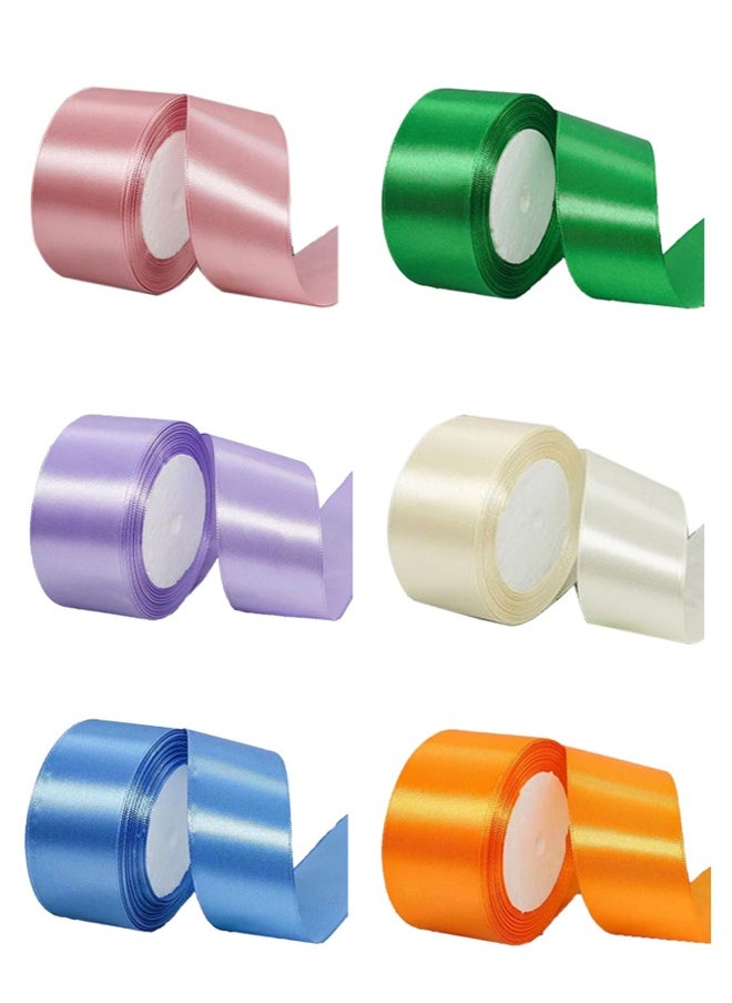 Zeemey 6 Rolls of Double-Sided Satin Ribbon, 1.57 inch x 25 yards (Total 150 yards), Assorted Colors - Perfect for Wedding Bouquets, Gift Wrapping, Hair Accessories, Party Decorations  - Image 1