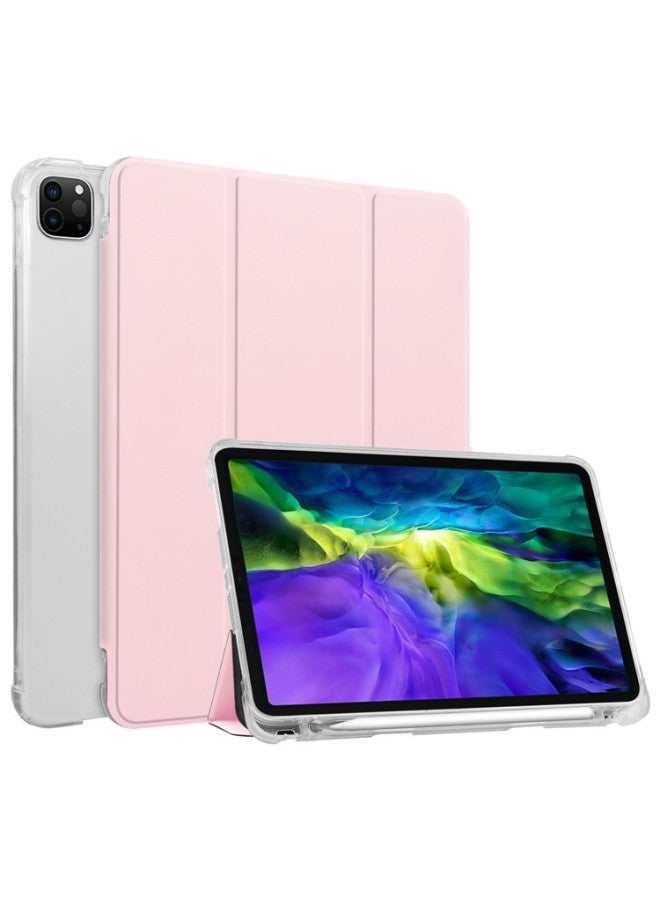 For Ipad Protective Case 2020ipad Pro11 Protective Case Air4 With Pen Slot Transparent Soft Case Tri-fold Leather Case-Color:Shallow Powder-Applicable Model:iPad 10.9/air4 2020