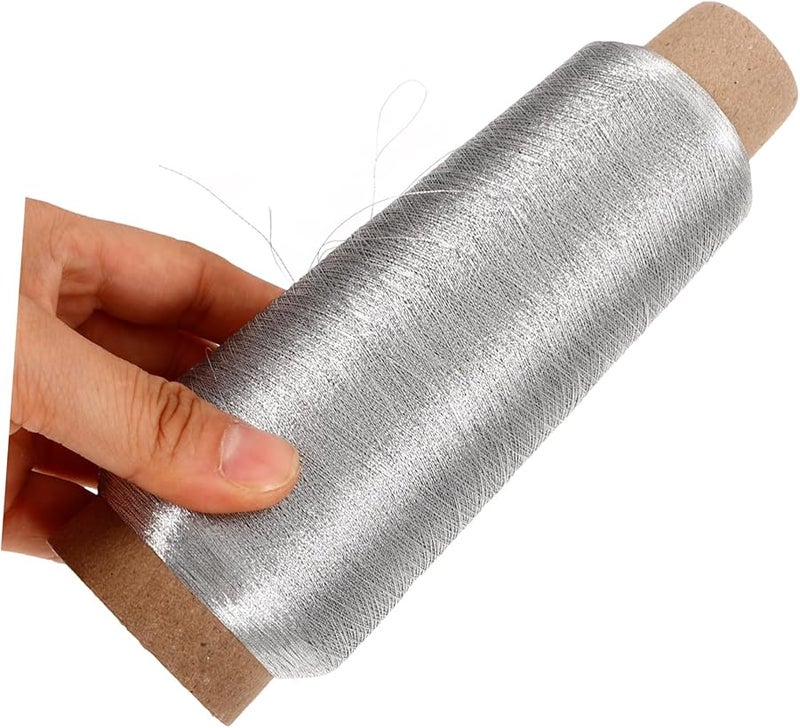 خيط تطريز فضي معدني 150D 3500م بكرة لآلة الخياطة لحرف التلبيد - Image 4