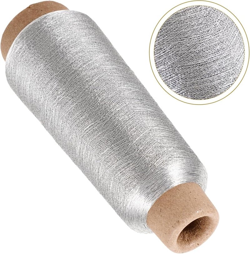 خيط تطريز فضي معدني 150D 3500م بكرة لآلة الخياطة لحرف التلبيد - Image 5