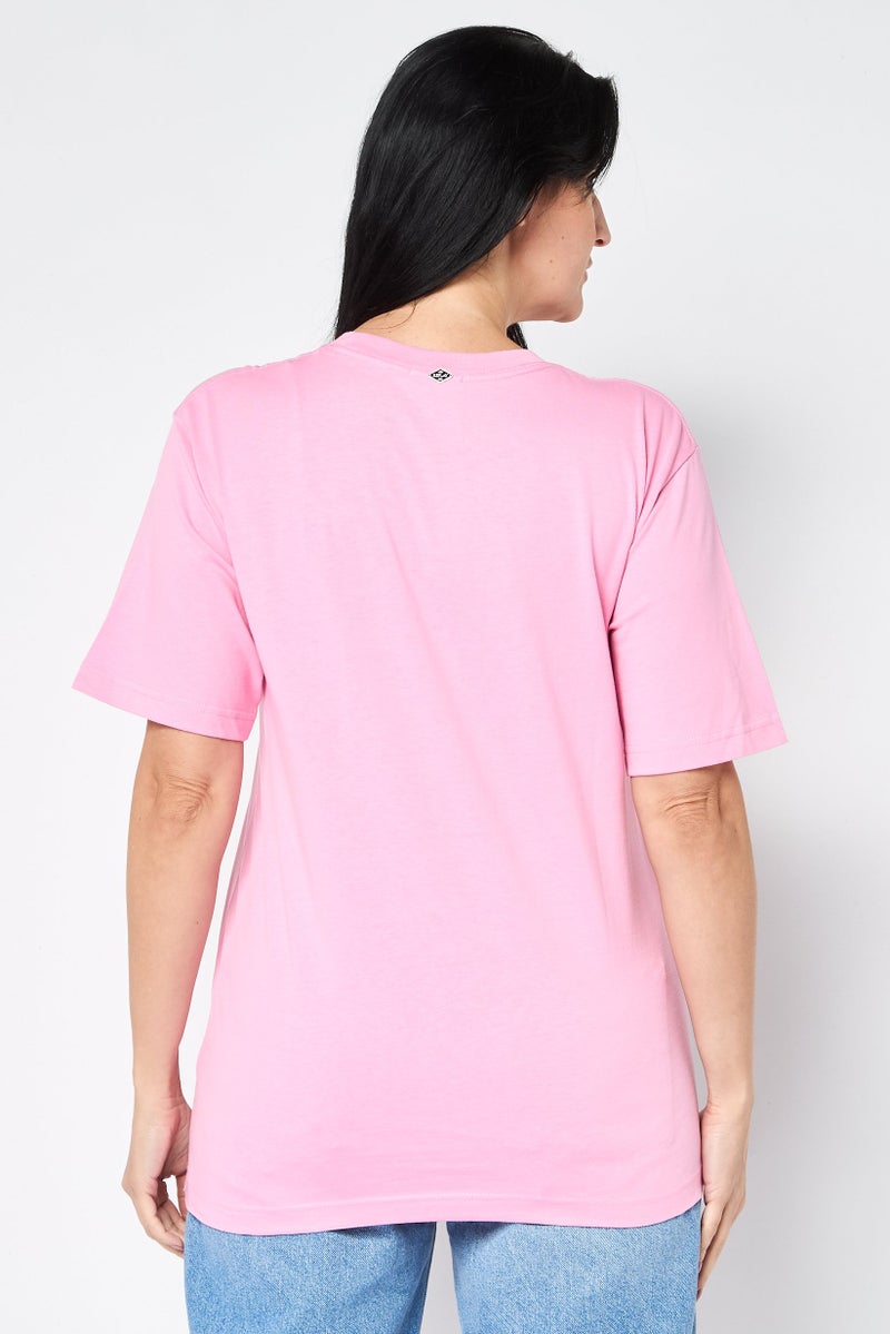 Replay Women Crew Neck Short Sleeve Graphic Print T-Shirt, Pink - Image 3