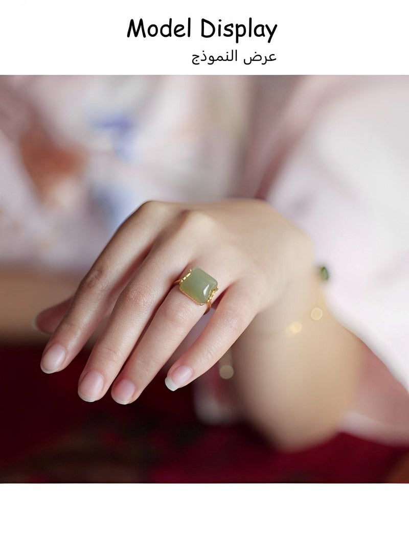Jade Ring for Women Vintage,  Wedding Engagement Single Stone  Halo Ring Open Adjustable Ring for Her(Pale Green) - Image 2
