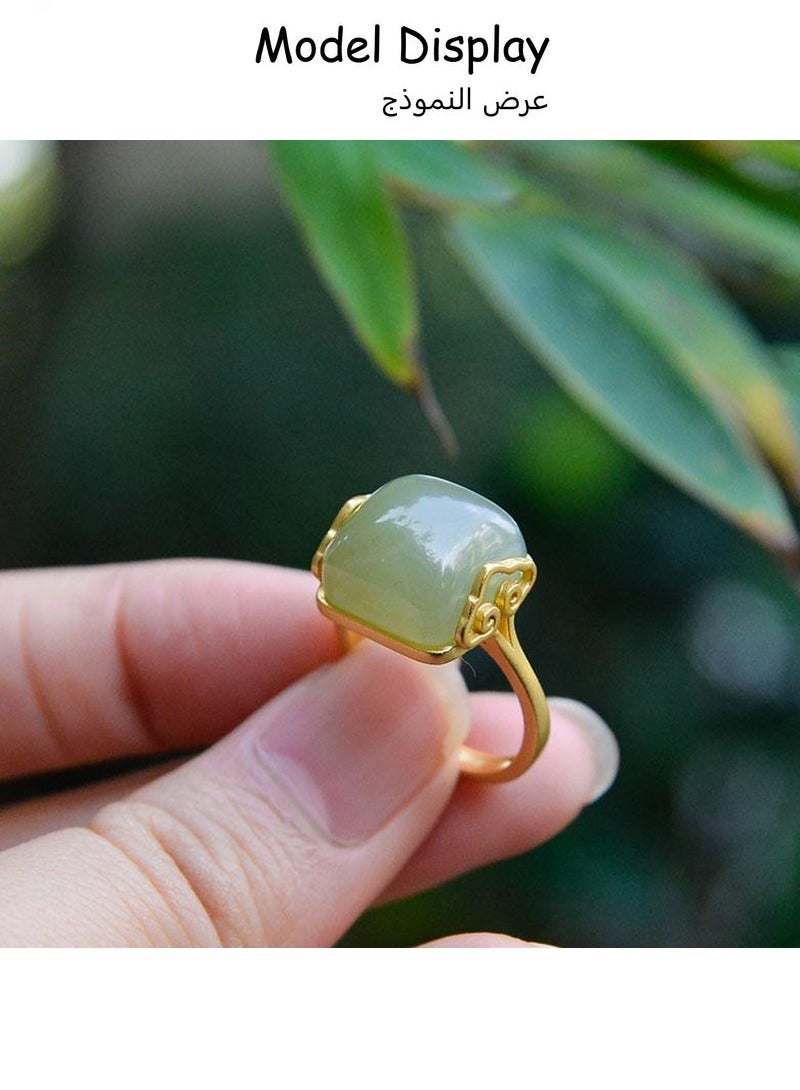 Jade Ring for Women Vintage,  Wedding Engagement Single Stone  Halo Ring Open Adjustable Ring for Her(Pale Green) - Image 3