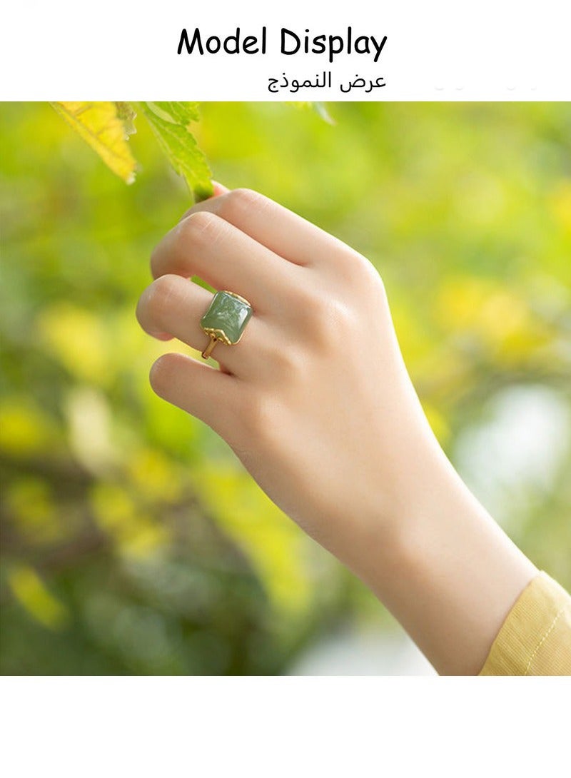 Jade Ring for Women Vintage,  Wedding Engagement Single Stone  Halo Ring Open Adjustable Ring for Her(Pale Green) - Image 4
