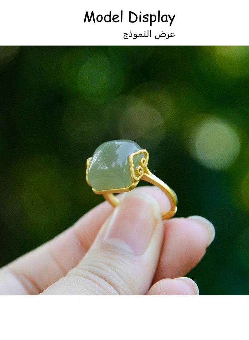 Jade Ring for Women Vintage,  Wedding Engagement Single Stone  Halo Ring Open Adjustable Ring for Her(Pale Green) - Image 5