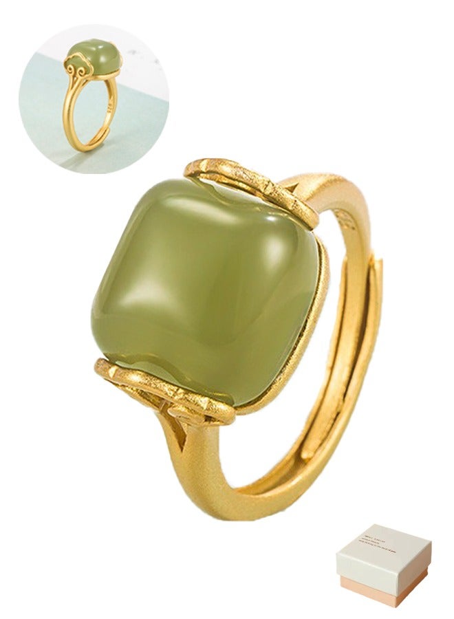Jade Ring for Women Vintage,  Wedding Engagement Single Stone  Halo Ring Open Adjustable Ring for Her(Pale Green) - Image 1