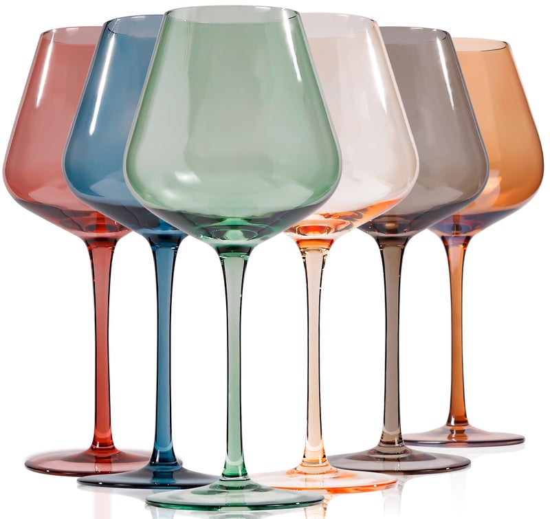 Physkoa Colored Burgendy Wine Glasses Set 618oz HandBlown Colorful Wine Glass With Long StemMulti Color Mothers Day Wine Glasses Gift for Women Mom