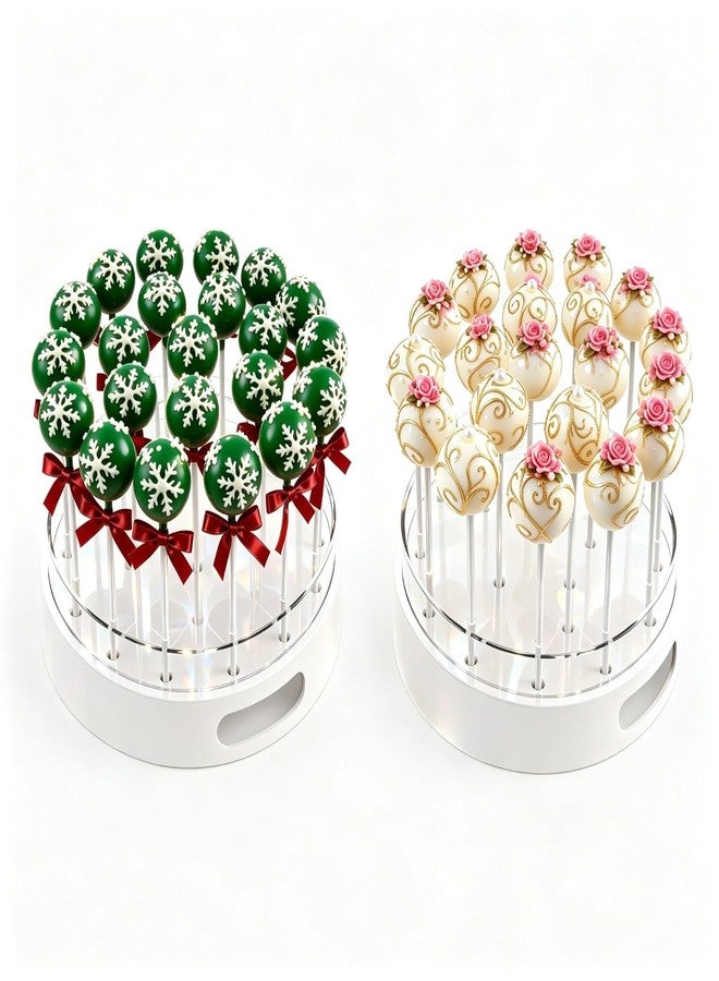 SOVQUEST Cake Pop Holder Double-Layer Round 22 Hole Durable Cake Pop Display Stand for Birthday, Baby Shower, Party Decor ABS and PC Material (2 Pack White - Image 1