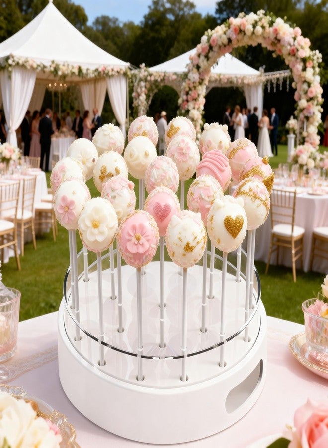 SOVQUEST Cake Pop Holder Double-Layer Round 22 Hole Durable Cake Pop Display Stand for Birthday, Baby Shower, Party Decor ABS and PC Material (2 Pack White - Image 5
