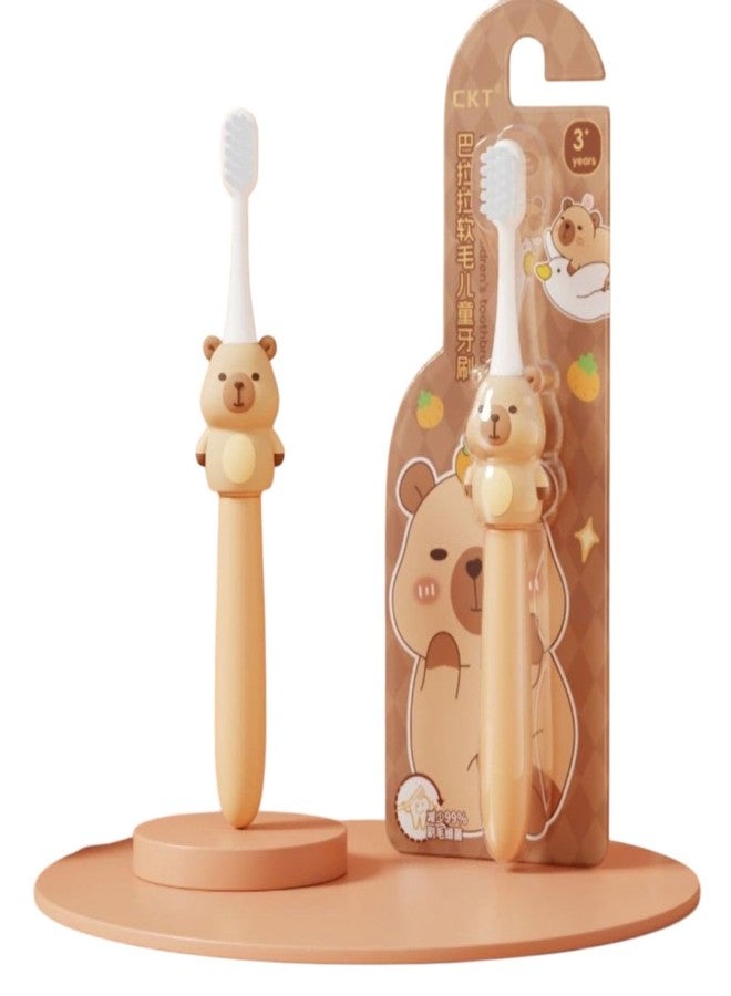 ZQBIEE Cartoon Character Soft Bristles Manual Toothbrush For Kids 3-12 Years Old with Anti-slip Rubberized Handle Design (Pack of 1 Brown Bear) - Image 1