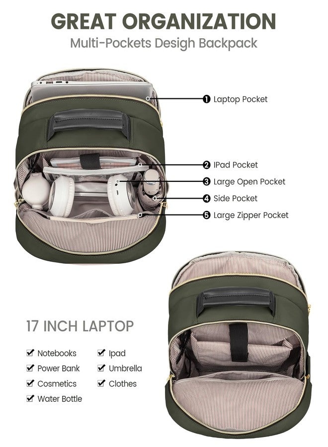LOVEVOOK Laptop Backpack Purse for Women, Work Business Travel Computer Bags, College Nurse Backpack for Womens, Quilted Casual Daypack with USB Port, Fit 15.6 Inch Laptop, Army Green - Image 3