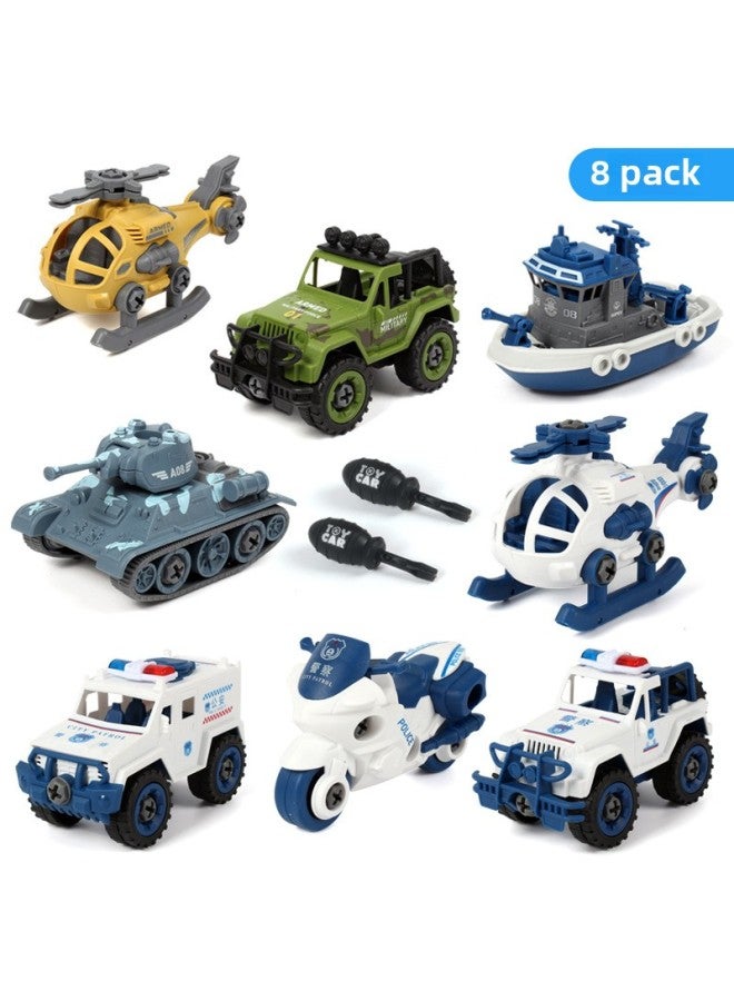 Children's Detachable Assembly Engineering Car Boy's Hands-on Ability Puzzle Excavator Screwdriver Disassembly And Assembly Suit Toy-Color:(4 Disassembly And Assembly Police Cars + 4 Sea, Land And Air) + 2 Screwdrivers