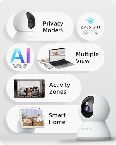 blurams 5G Cameras for Home Security 2K Pet Camera with Phone App 360 PTZ Indoor Camera wDualBand WiFi6 Free HumanMotionSound Detection 2Way Talk Night Vision Compatible with Alexa 2Pack - Image 3