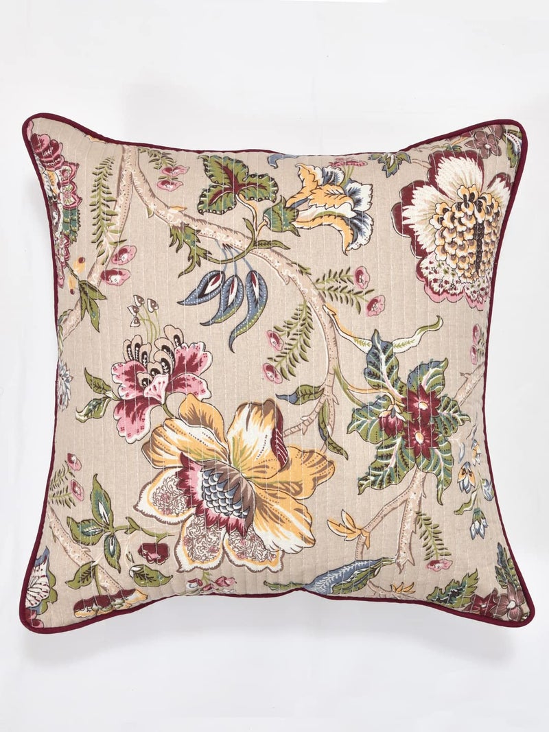 Clasiko Cushion Covers Set of 5 Beige with Quilting; Cotton Fabric; 16X16 Inches; Color Fastness Guarantee 16450, 250 Tc - Image 5