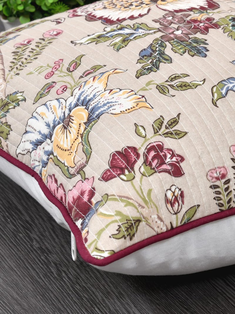 Clasiko Cushion Covers Set of 5 Beige with Quilting; Cotton Fabric; 16X16 Inches; Color Fastness Guarantee 16450, 250 Tc - Image 4