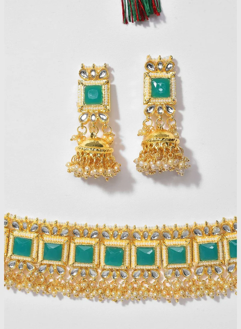 SOHI Kundan Pearl Gold Plated Necklace Set