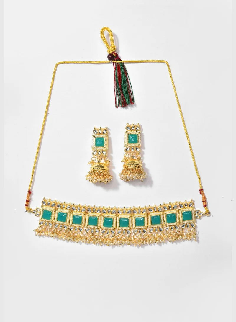SOHI Kundan Pearl Gold Plated Necklace Set