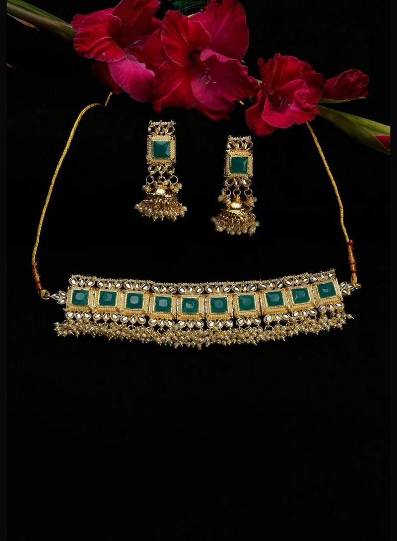 SOHI Kundan Pearl Gold Plated Necklace Set