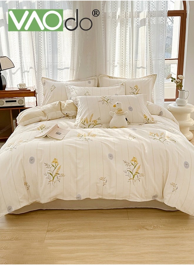 VAOdo 4PCS Bedding Set King Size 100% Cotton Comforter Set Skin-Friendly Breathable Duvet Cover Set 2.0M Bed 220*240CM  - Image 1