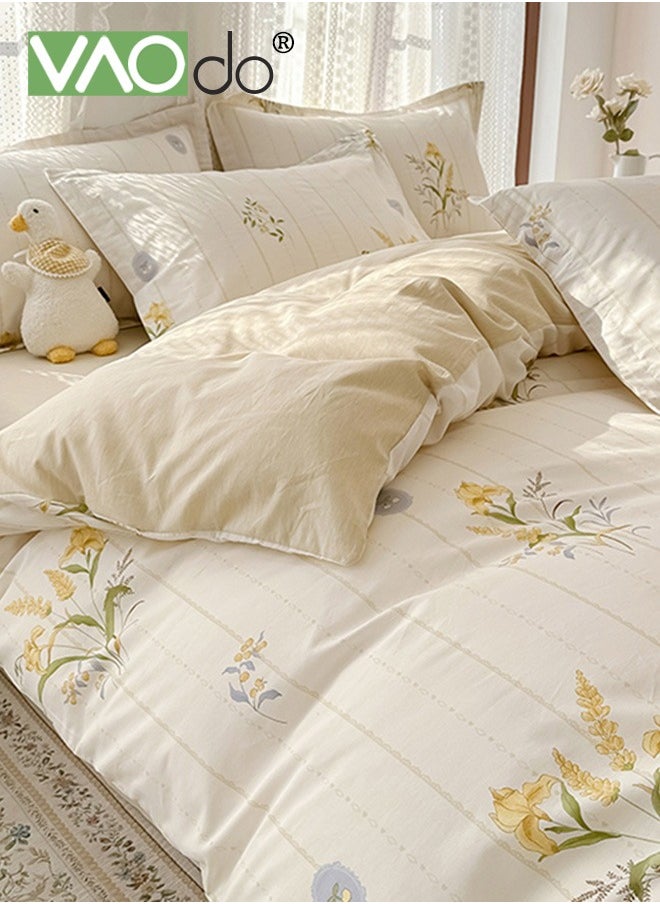 VAOdo 4PCS Bedding Set King Size 100% Cotton Comforter Set Skin-Friendly Breathable Duvet Cover Set 2.0M Bed 220*240CM  - Image 2