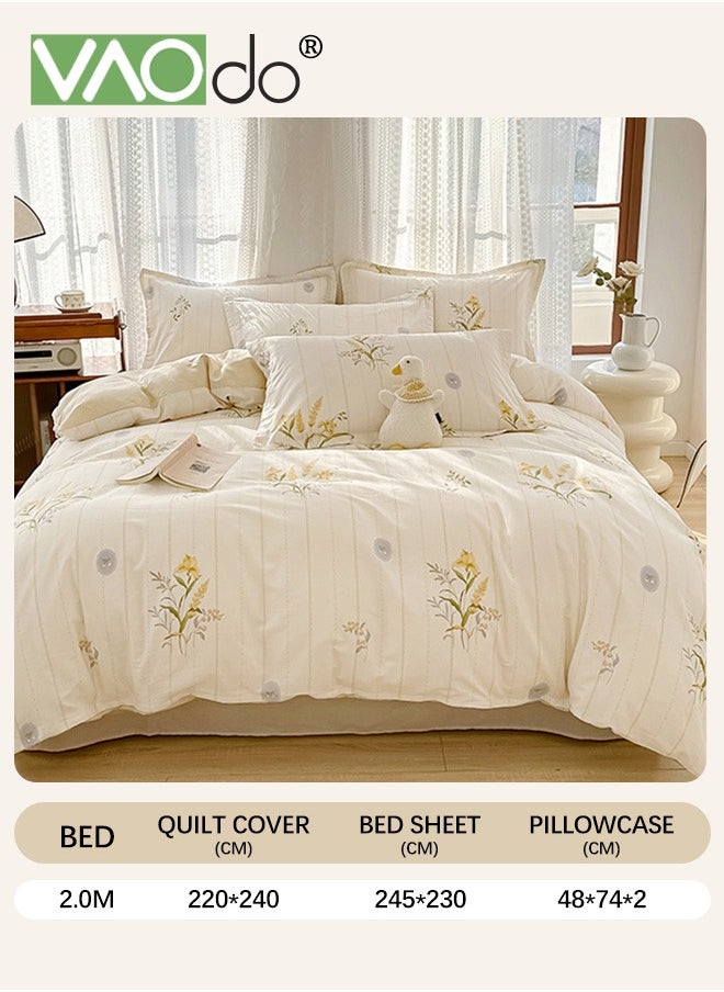 VAOdo 4PCS Bedding Set King Size 100% Cotton Comforter Set Skin-Friendly Breathable Duvet Cover Set 2.0M Bed 220*240CM  - Image 3
