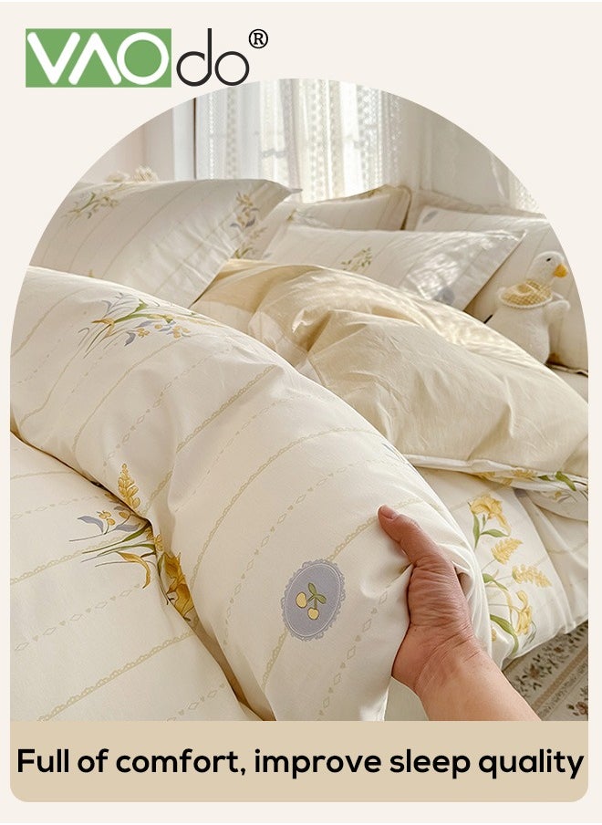 VAOdo 4PCS Bedding Set King Size 100% Cotton Comforter Set Skin-Friendly Breathable Duvet Cover Set 2.0M Bed 220*240CM  - Image 4