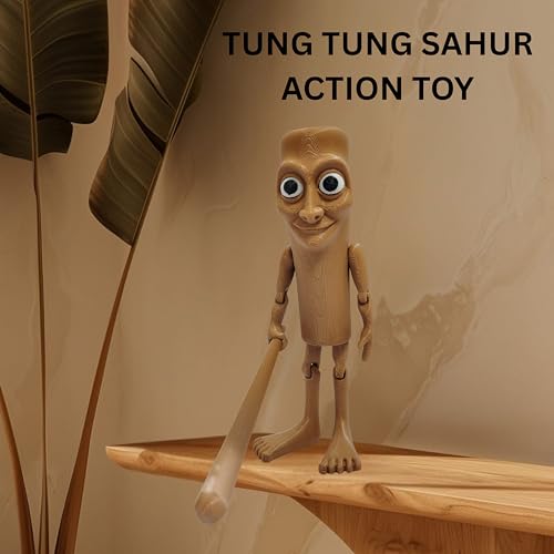 Ekopedia Tung Tung Tung Sahur Action Figure Italian Brainrot Figurine 3D Printed Plastic Free Articulated Model Funny Meme Toy Collectible Viral Internet Meme Character Figurine (6 Inche) - Image 3