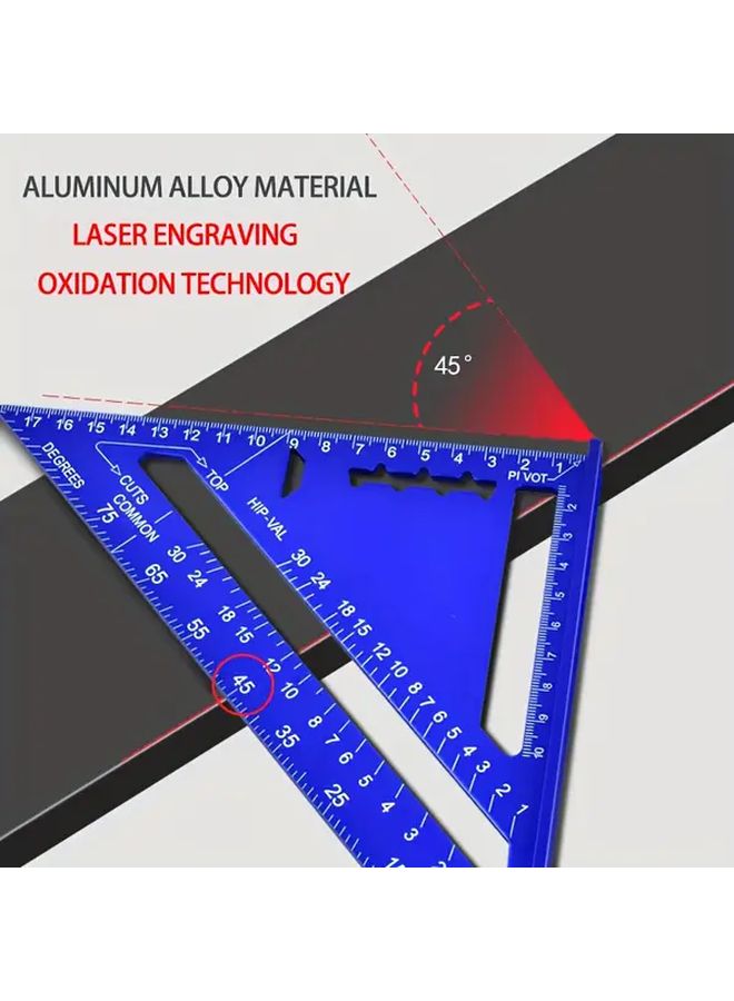 Blue 7 Inch Aluminum Triangle Ruler Protractor Bevel Square Carpenter Woodworking Tool - Image 1