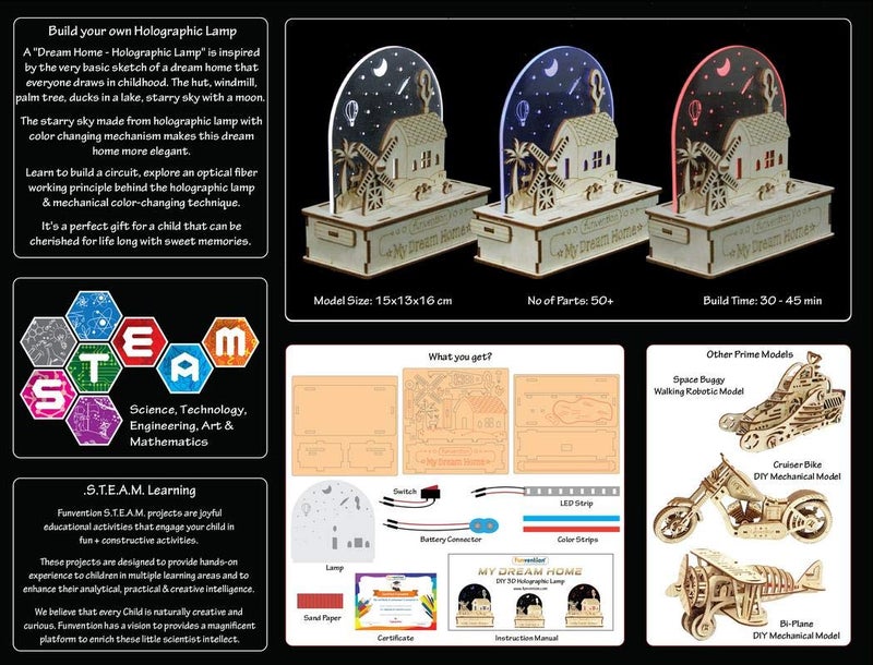 Funvention My Dream Home 3D Smart Lamp with Sound & Light Control - STEM Learning DIY Utility Kit - Image 4