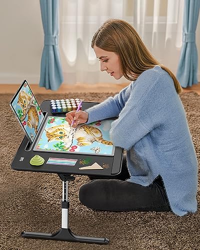 SAIJI Lap Desk for Bed XLarge Foldable Laptop Table with Book Stand Wrist Rest Extra Leg Room for Sofa Couch Floor Black - Image 3