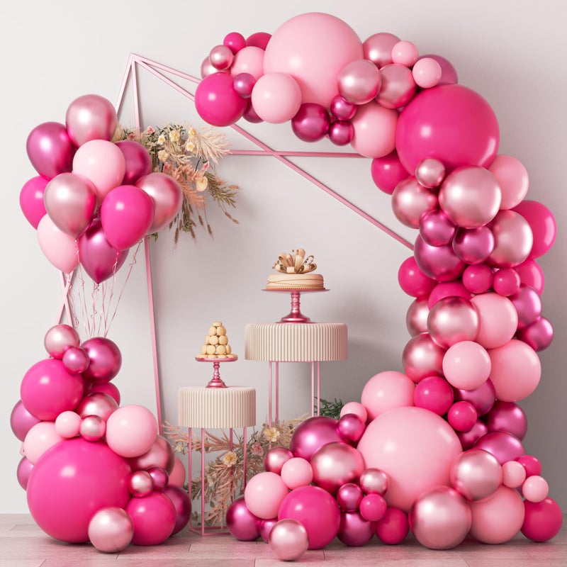 COKAOBE Pink Balloons Garlands Arch Kit 124pcs Hot Pink Pastel Pink Metallic Magenta Latex Balloons for Wedding Engagement Princess Theme Birthday Bridal Shower Baby Shower Party Decorations