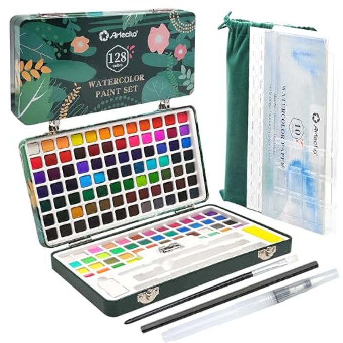 Artecho Watercolor Paint Set 128 Colors, Water Colors Paint Adult Set with Watercolor Papers and Brushes, Perfect Watercolor Kit for Beginners & Professionals - Image 4