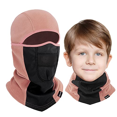 Oliumt Kids Balaclava Ski Mask Breathable Thermal Fleece Winter Face Mask for Boys Girls - Children Windproof Hat Neck Warmer with Helmet Liner Hood for Skiing Snowboarding Cycling Light Pink - Image 1