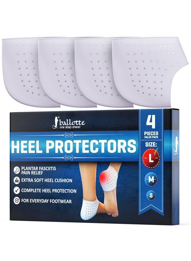 Ballotte Premium Silicone Heel Protectors for Shoes, Gel Heel Cups & Cushion Inserts for Women & Men, Cushioned Sole Cups for Plantar Fasciitis for Cracked Footbed Relief & Blister Prevention, Large - Image 1