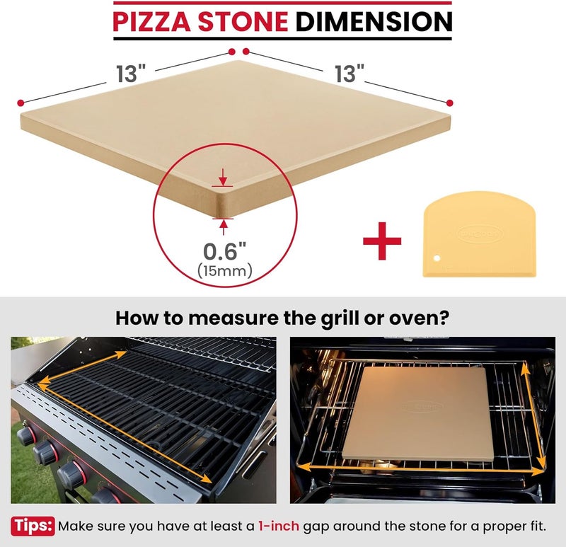 Unicook Pizza Stone 13 Inch, Cordierite Square Baking Stone for Ooni 12 Oven, Ideal for Making Crispy Crust Pizzas Bread and Cookies - Image 2