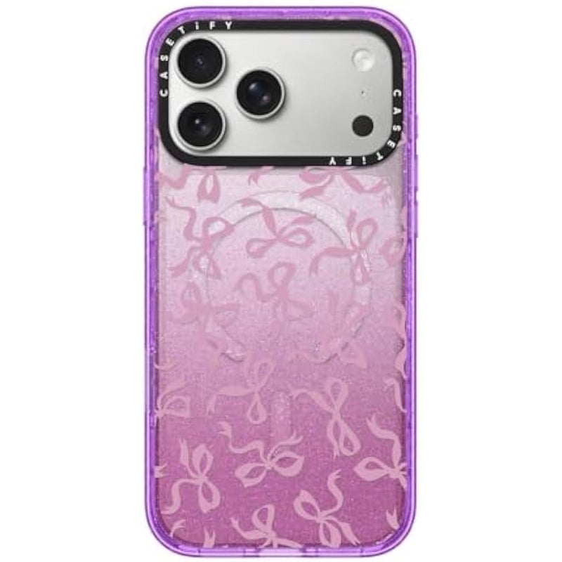 Casetify Impact iPhone 17 Pro Max Case 【Slim/Compatible with Magsafe / 8.2 ft. 4X Military Grade Drop Protection】 - Bows - Glitter Purple - Image 1