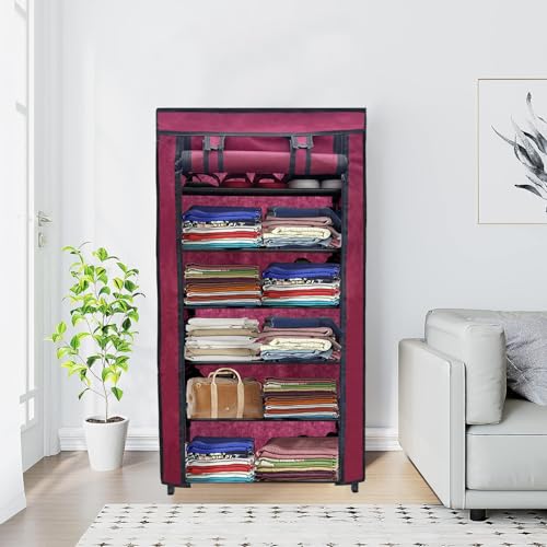 RAXON WORLD 6 Layer Maroon Space-Saver Collapsible Wardrobe: Maximize Your Space with Style - Image 1