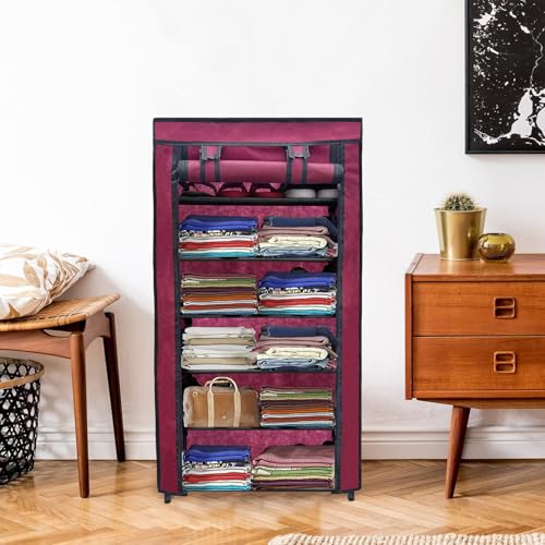 RAXON WORLD 6 Layer Maroon Space-Saver Collapsible Wardrobe: Maximize Your Space with Style - Image 4