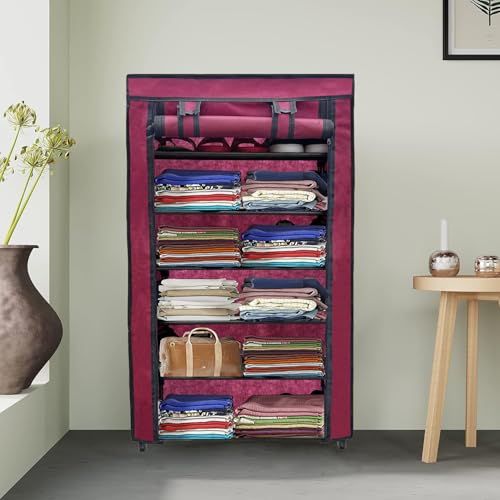 RAXON WORLD 6 Layer Maroon Space-Saver Collapsible Wardrobe: Maximize Your Space with Style - Image 2