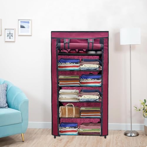 RAXON WORLD 6 Layer Maroon Space-Saver Collapsible Wardrobe: Maximize Your Space with Style - Image 3