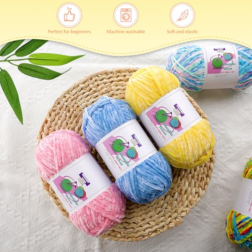 DAERBOF 4 Skeins Soft Chunky Chenille Yarn, Plush Velvet Yarn for Hand Knitting and Crocheting, Fluffy Yarn for Crochet Blankets, Scarves, Hats（4×3.5oz, 4×131.2yds） (Beige) - Image 3