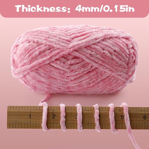 DAERBOF 4 Skeins Soft Chunky Chenille Yarn, Plush Velvet Yarn for Hand Knitting and Crocheting, Fluffy Yarn for Crochet Blankets, Scarves, Hats（4×3.5oz, 4×131.2yds） (Beige) - Image 4