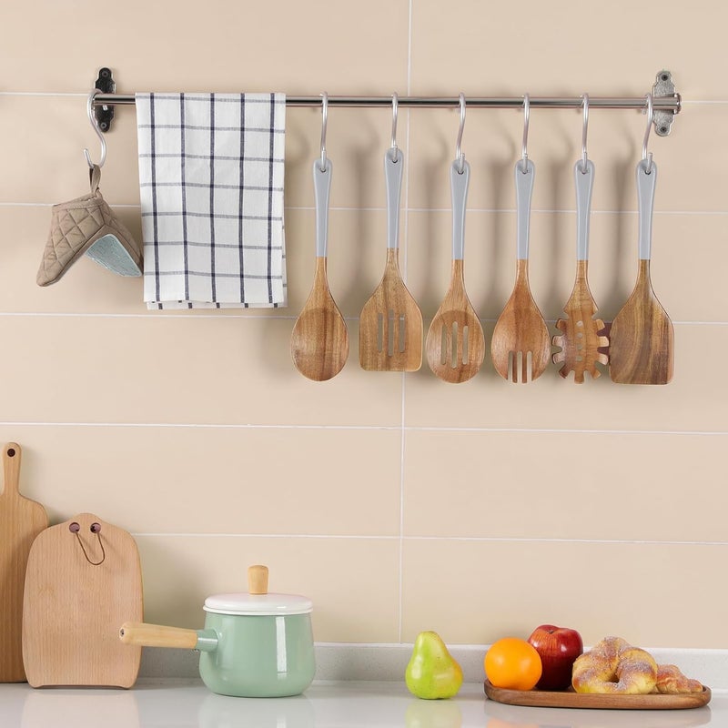 ROSOS Wooden Spoons For Cooking, 6 Pieces Natural Acacia Wooden Cooking Utensils or Non-Stick Wooden Kitchen Utensil Set for Kitchen Essentials, Wood Cooking Utensils Set with Hanging Hole, Grey - Image 5