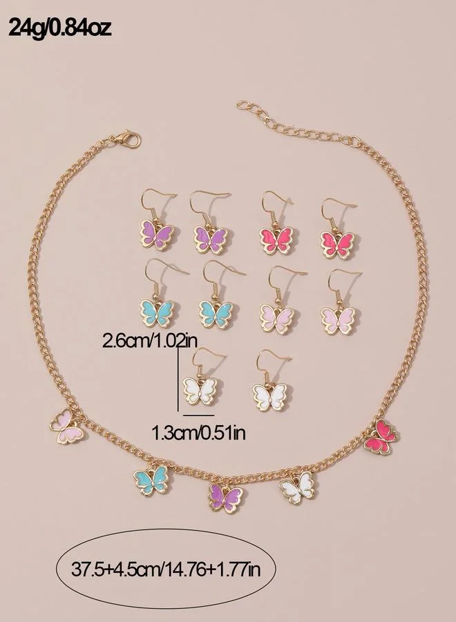 Take Two  Pack of 6 - Girls Multi-Color Butterfly Charm Necklace and Earring for Women | Best Price UAE