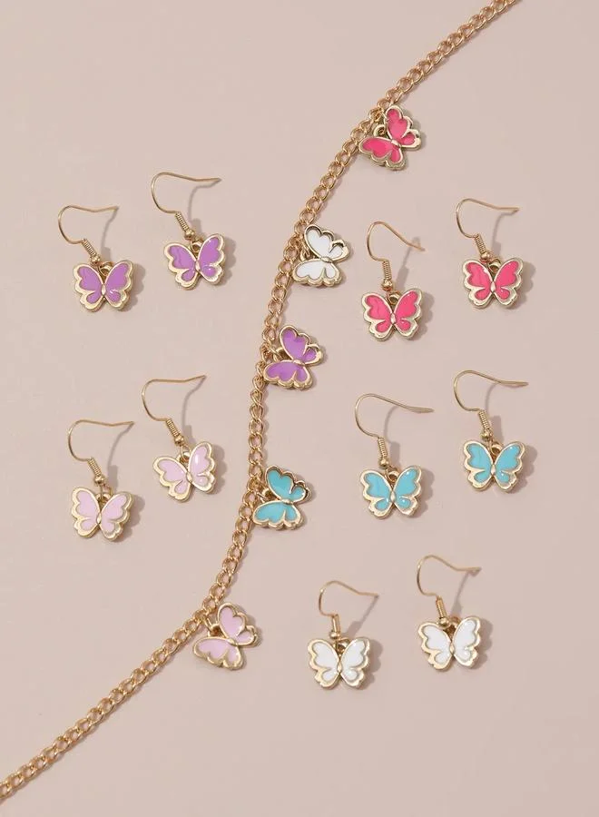 Take Two  Pack of 6 - Girls Multi-Color Butterfly Charm Necklace and Earring for Women | Best Price UAE