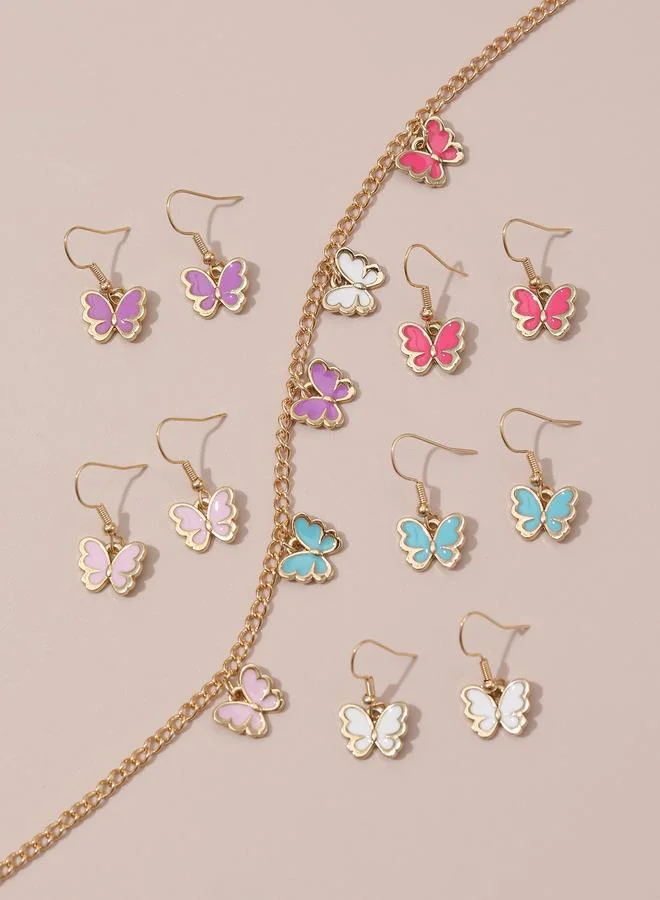 Take Two  Pack of 6 - Girls Multi-Color Butterfly Charm Necklace and Earring for Women | Best Price UAE