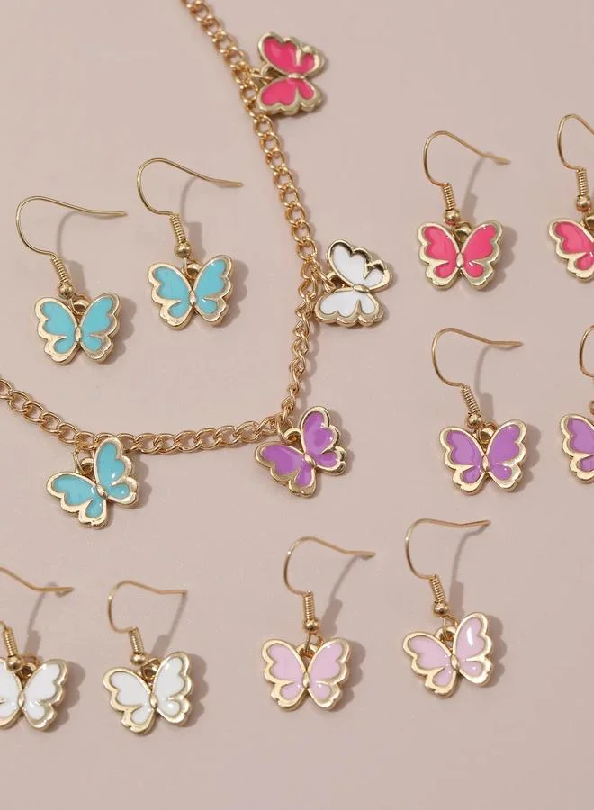 Take Two  Pack of 6 - Girls Multi-Color Butterfly Charm Necklace and Earring for Women | Best Price UAE