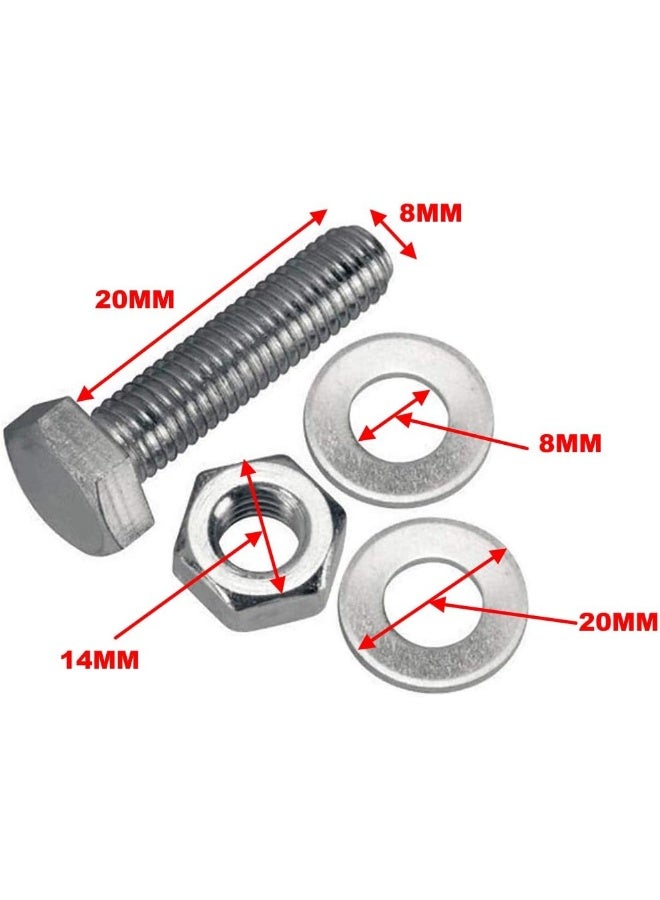 Royal Apex 12 pcs Hex Head Screw Bolts Nuts & Washers Fully Thread GI Plain Finish Bolt Set. (8, 20MM) - Image 2